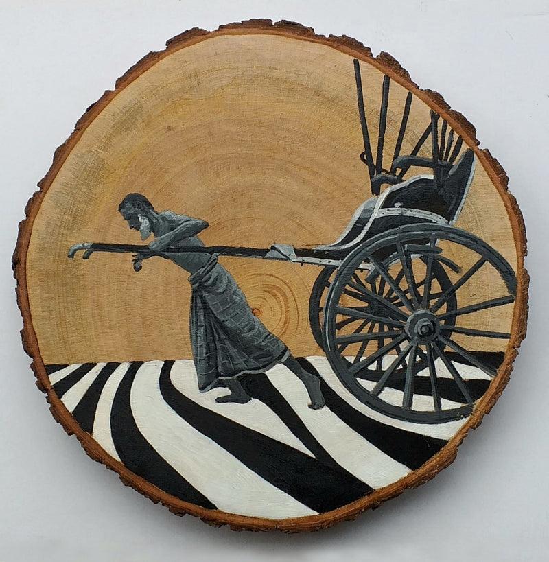 Figurative acrylic painting titled 'Untitled 3', 10x10 inches, by artist Raju Sarkar on Wood