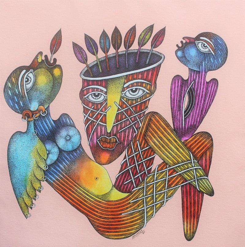 Figurative oil painting titled 'Untitled 3', 24x24 inches, by artist Navneet Rathod on Canvas