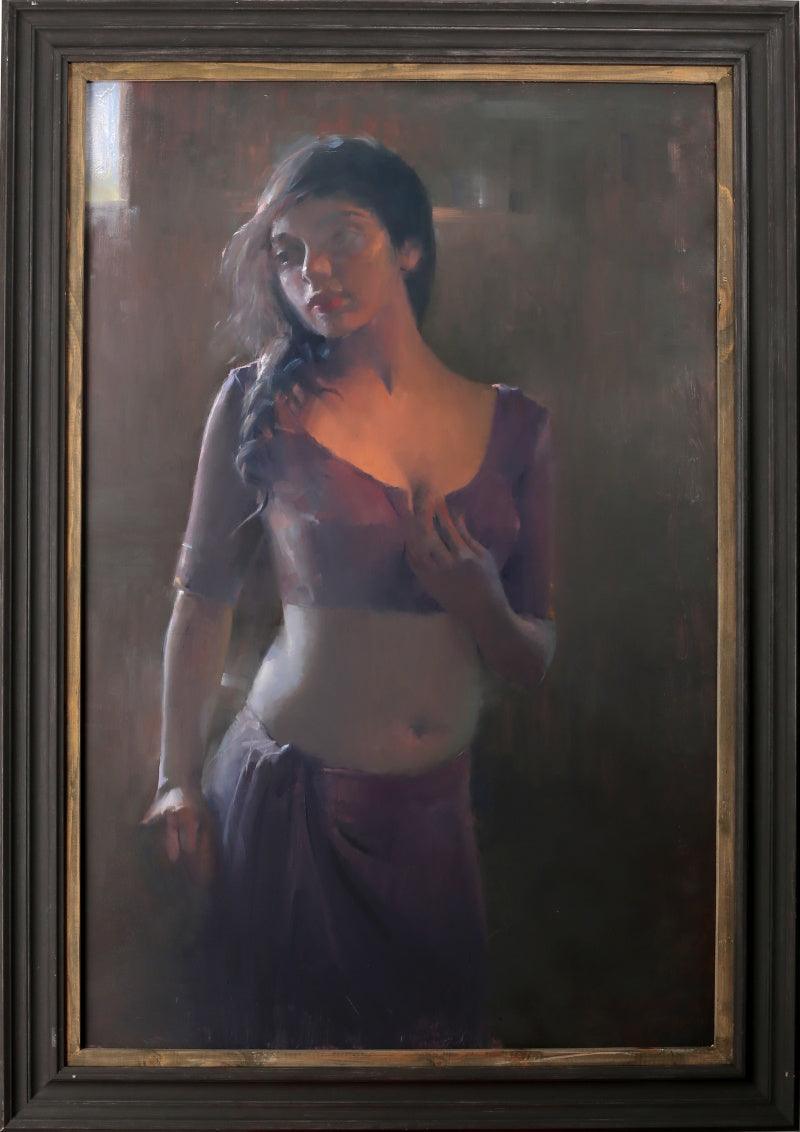 Figurative oil painting titled 'Untitled 3', 36x30 inches, by artist Dilip Dudhane on Canvas