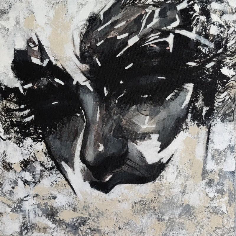 Portrait acrylic painting titled 'Untitled 3', 12x12 inches, by artist Vijay Shelar on Canvas