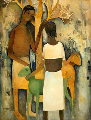 Figurative oil painting titled 'Untitled 3', 48x36 inches, by artist Mohan Naik on Canvas