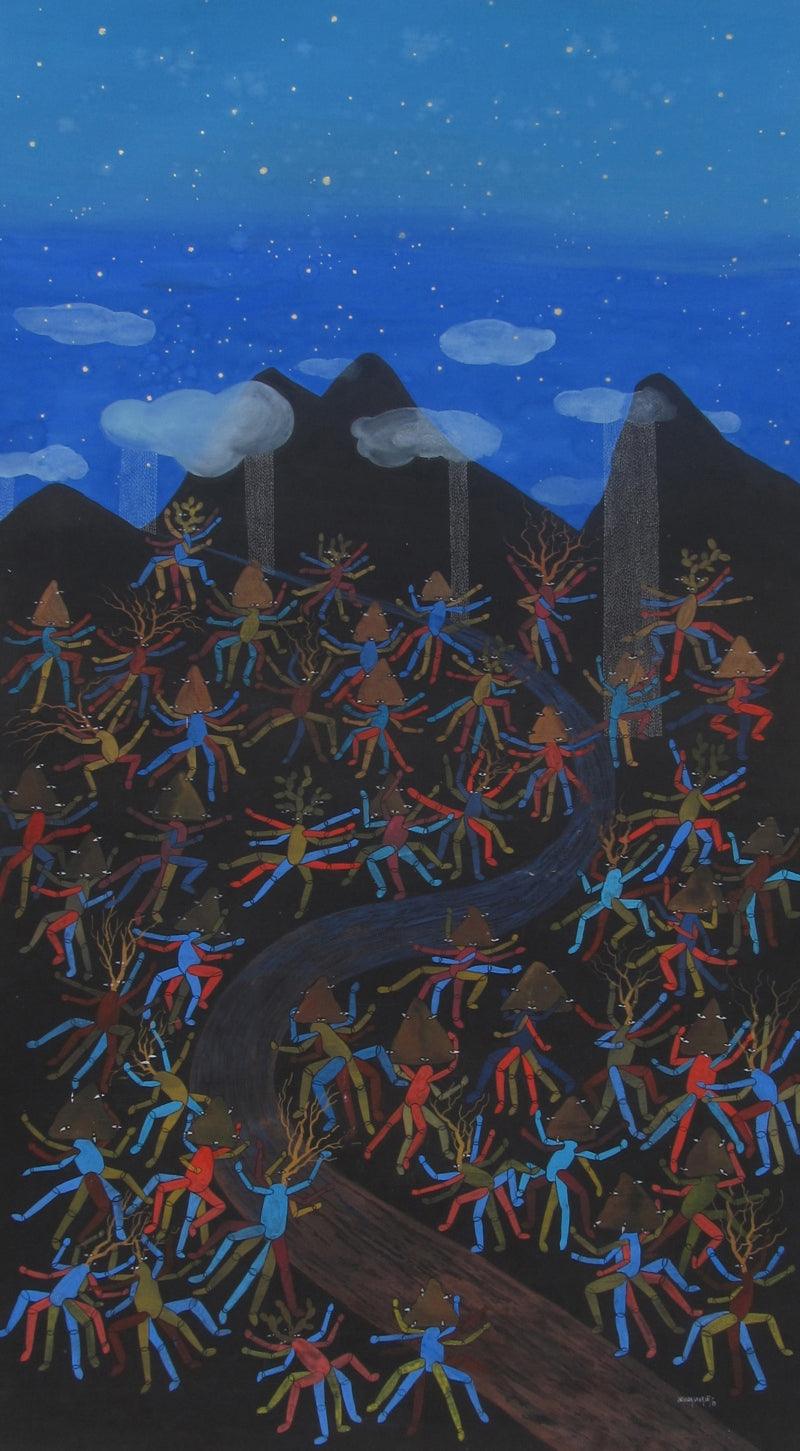 contemporary mixed media painting titled 'Untitled 3', 58x30 inches, by artist Devidas Agase on Paper