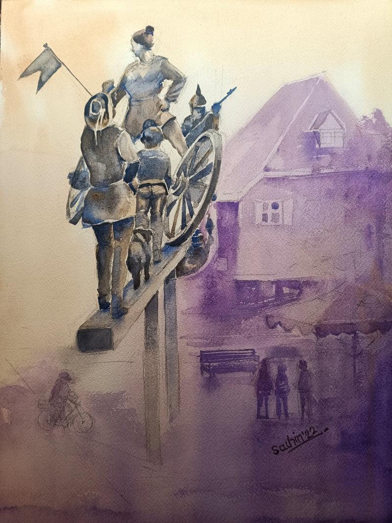 Figurative watercolor painting titled 'Untitled 3', 16x12 inches, by artist Sachin Revankar on Paper