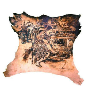contemporary mixed media titled 'Untitled 3', 31x31 inches, by artist Rajdeep Das on Leather
