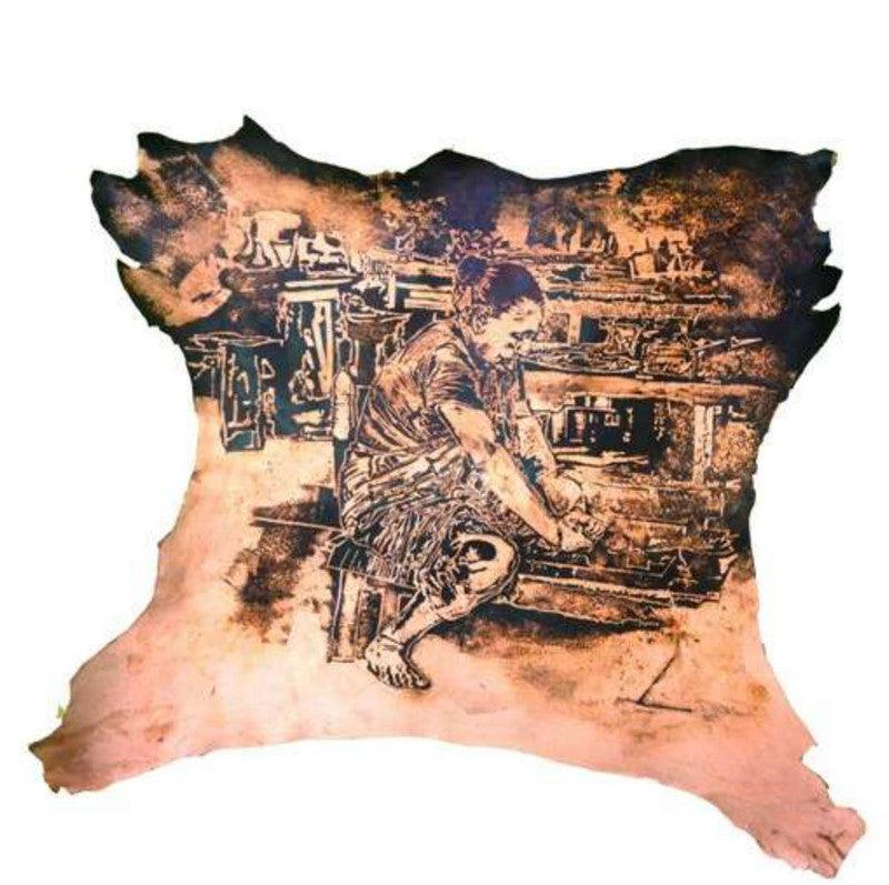 contemporary mixed media titled 'Untitled 3', 31x31 inches, by artist Rajdeep Das on Leather