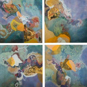 Untitled 3 (Hidden Worlds) by Vanchha Dixit, Original Mixed Media Abstract Painting on Canvas, Small Square Wall Art