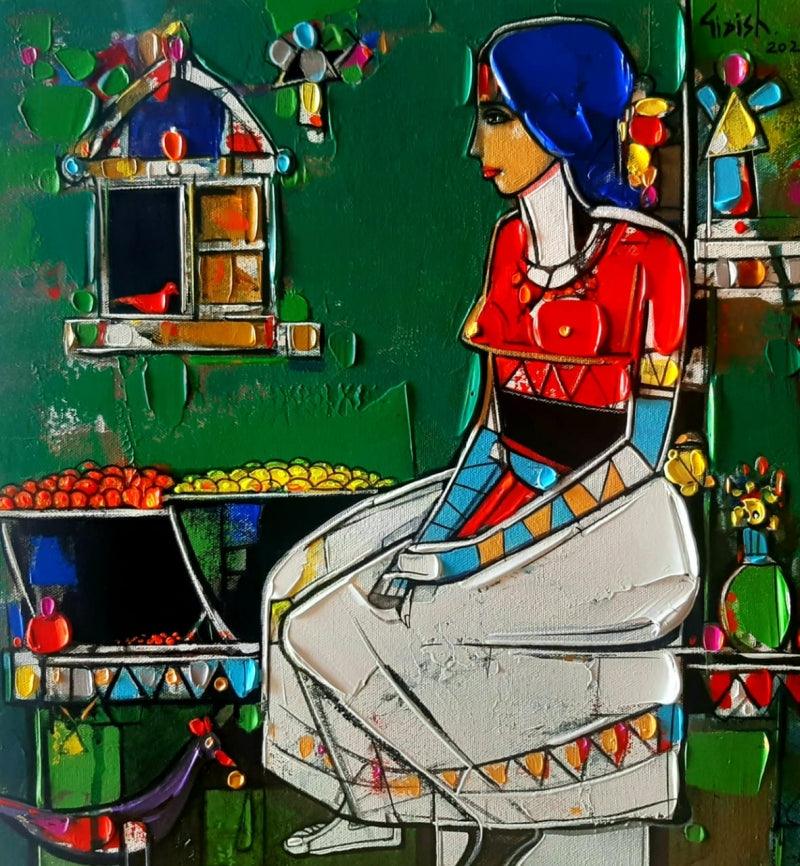 Figurative acrylic painting titled 'Untitled 30', 18x17 inches, by artist Girish Adannavar on Canvas