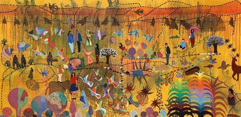 contemporary acrylic painting titled 'Untitled 30', 47x94 inches, by artist Amit Harit on Canvas