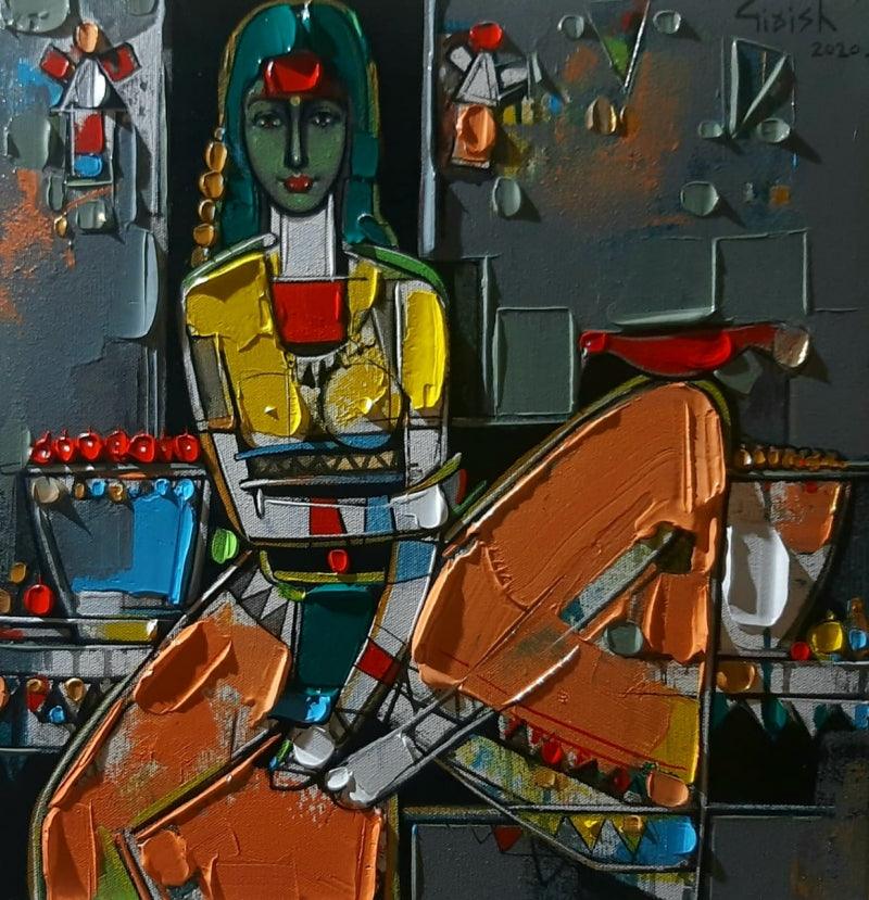 Figurative acrylic painting titled 'Untitled 31', 18x17 inches, by artist Girish Adannavar on Canvas