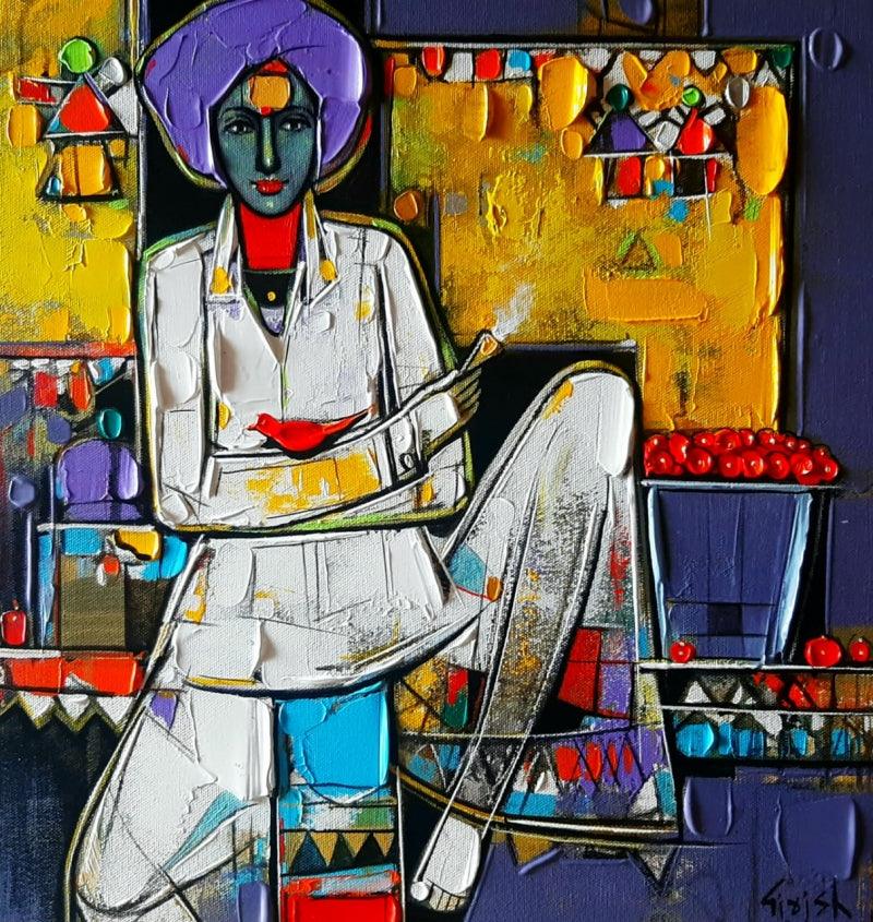 Figurative acrylic painting titled 'Untitled 32', 18x17 inches, by artist Girish Adannavar on Canvas