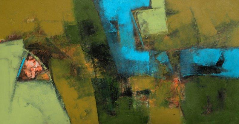 Abstract acrylic painting titled 'Untitled 33', 36x69 inches, by artist Umesh Patil on Canvas