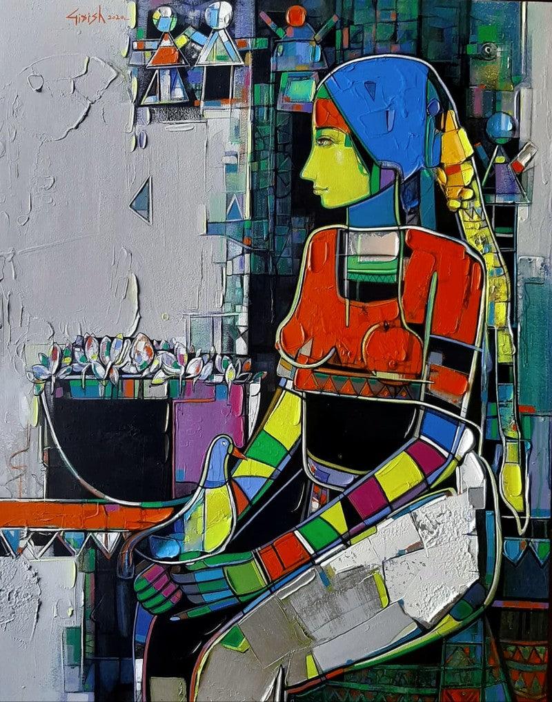 Figurative acrylic painting titled 'Untitled 36', 48x38 inches, by artist Girish Adannavar on Canvas