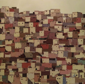 Cityscape acrylic painting titled 'Untitled 4', 72x72 inches, by artist Madan Pawar on Canvas