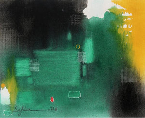 Abstract oil painting titled 'Untitled 4', 12x15 inches, by artist Safdar Shamee on Canvas