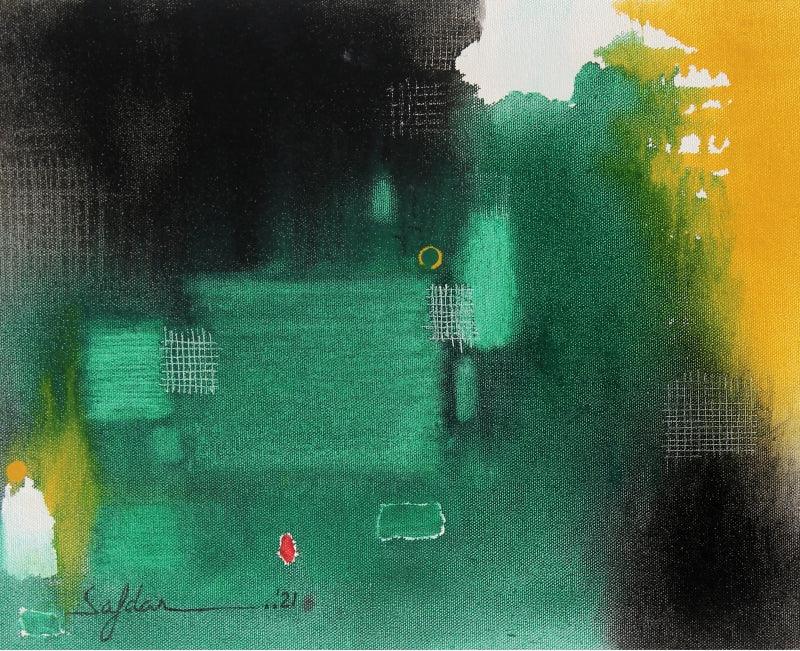 Abstract oil painting titled 'Untitled 4', 12x15 inches, by artist Safdar Shamee on Canvas