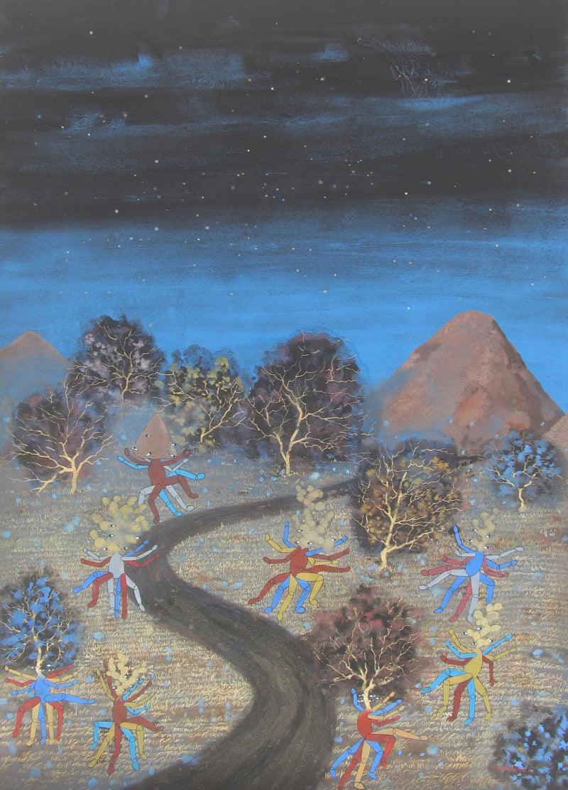 contemporary mixed media painting titled 'Untitled 4', 46x34 inches, by artist Devidas Agase on Paper