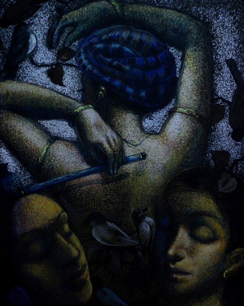 Figurative mixed media painting titled 'Untitled 4', 30x24 inches, by artist Arya Chowdhury on Canvas