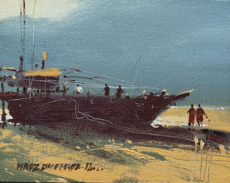 Seascape acrylic painting titled 'Untitled 4', 10x12 inches, by artist Hari Dhongade on Canvas