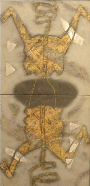 Figurative mixed media painting titled 'Untitled 4', 36x18 inches, by artist Sukhendu Paul on Canvas