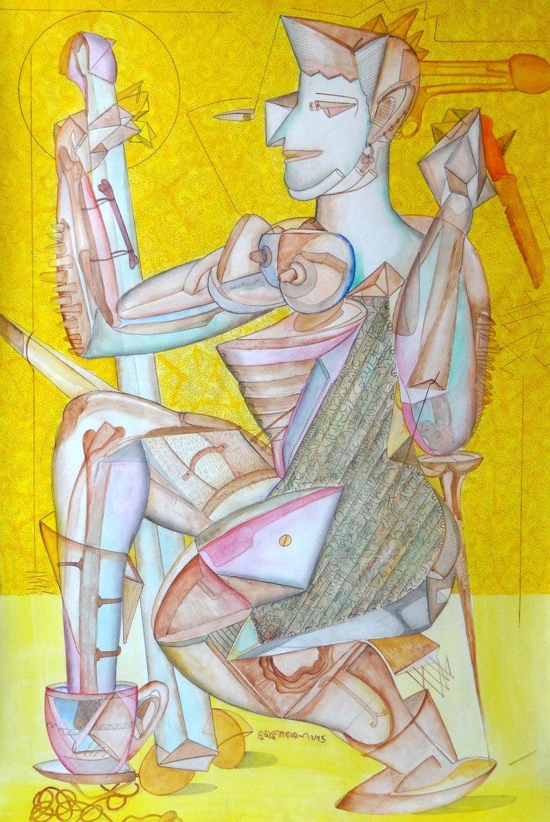 contemporary mixed media painting titled 'Untitled 4', 42x29 inches, by artist Hrusikesh Biswal on Acid Free Paper