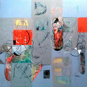 Abstract acrylic painting titled 'Untitled 4', 24x24 inches, by artist Vivek Nimbolkar on Canvas