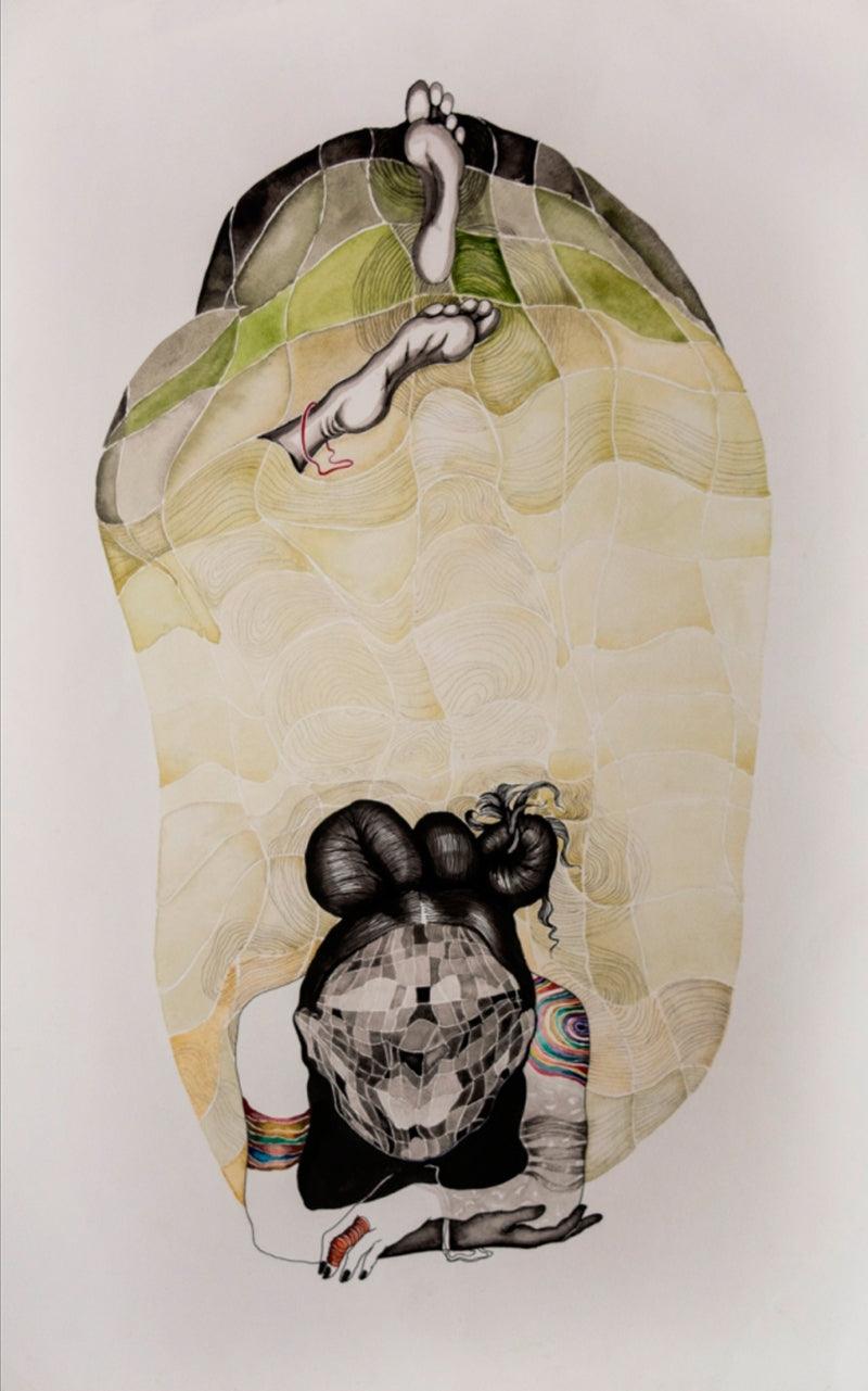 contemporary mixed media drawing titled 'Untitled 4', 27x18 inches, by artist Hema Mhatre on Paper