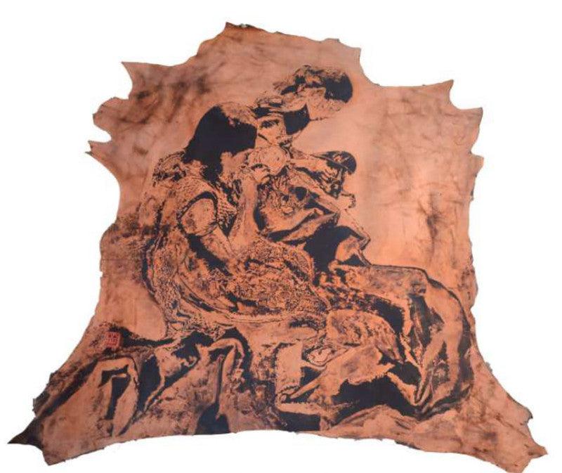 contemporary mixed media titled 'Untitled 4', 39x41 inches, by artist Rajdeep Das on Leather