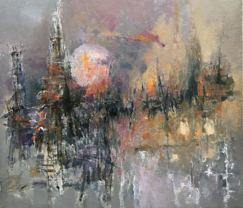 Abstract oil painting titled 'Untitled 4', 14x16 inches, by artist Ajay Deshpande on Canvas