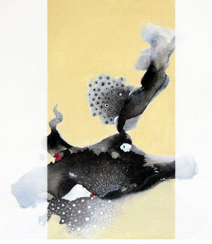 Abstract mixed media painting titled 'Untitled 4', 24x24 inches, by artist Huma Khan on Canvas