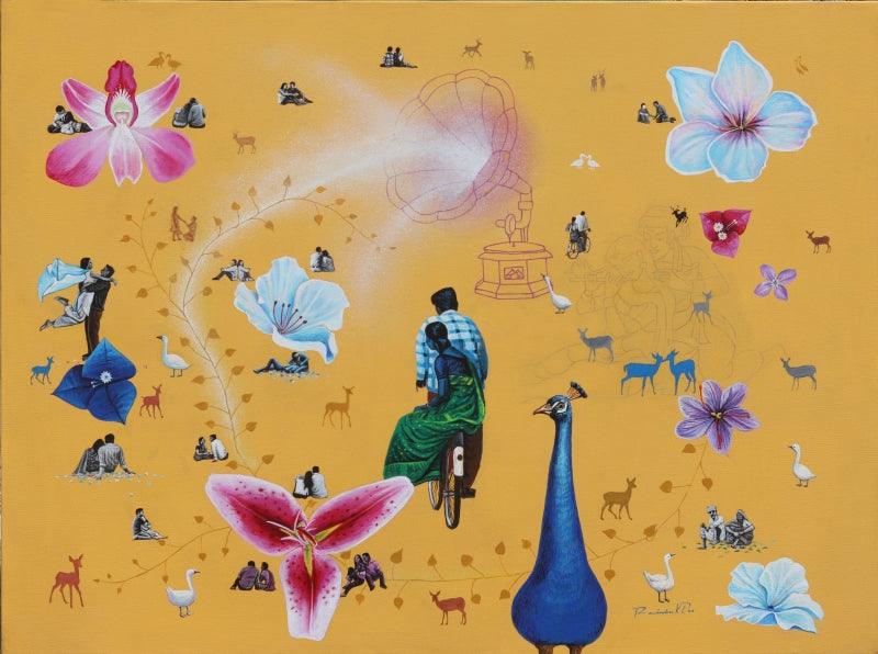 contemporary acrylic painting titled 'Untitled 4', 36x48 inches, by artist Rawindra Das on Canvas