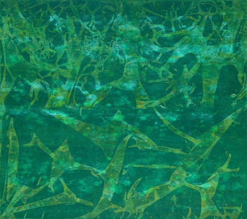 Abstract oil painting titled 'Untitled 4', 48x54 inches, by artist Mahesh Jagtap on Linen