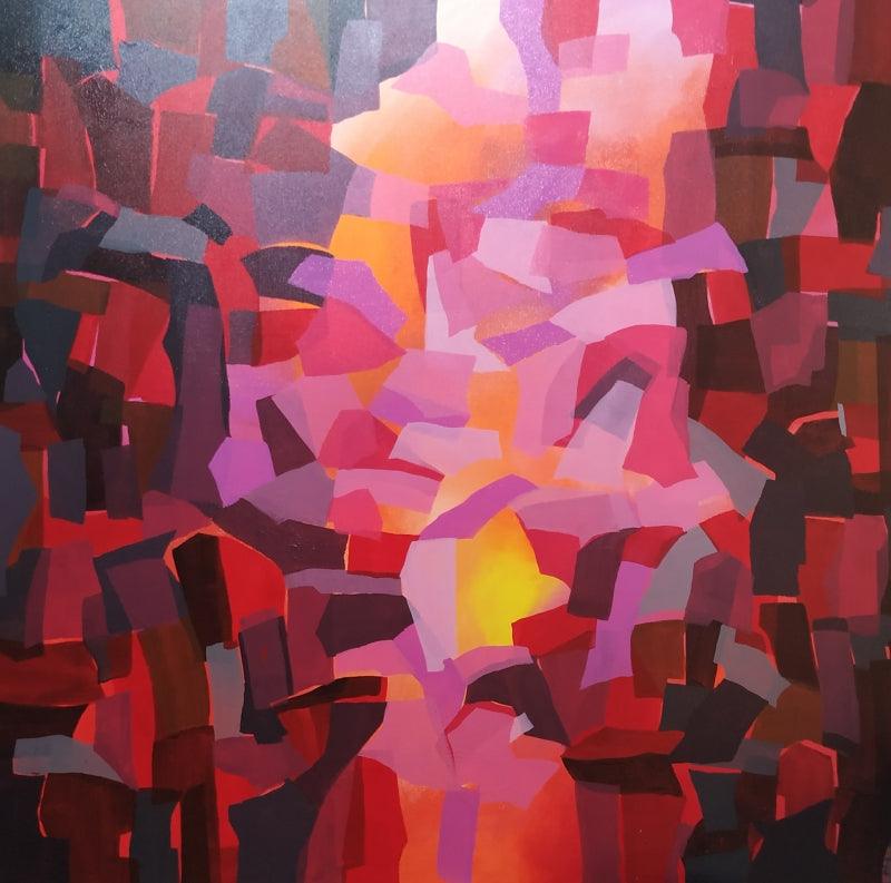 Abstract acrylic painting titled 'Untitled 4', 48x48 inches, by artist Padmakar Santape on Canvas