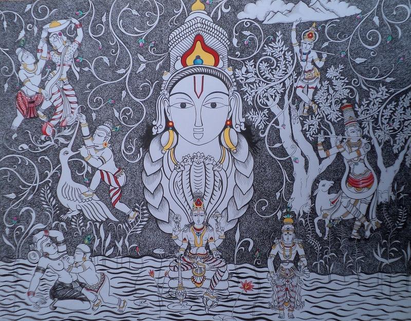 Religious mixed media drawing titled 'Untitled 4', 22x28 inches, by artist Dalip Chandolia on Paper