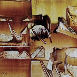 Abstract oil painting titled 'Untitled 4', 12x12 inches, by artist Ramesh Kher on Paper