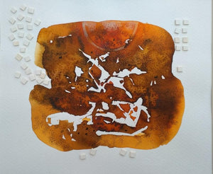 Untitled 4 (Emergence) by Jai Chouhan, Original Mixed Media Abstract Painting on Paper, X-Small Square Wall Art