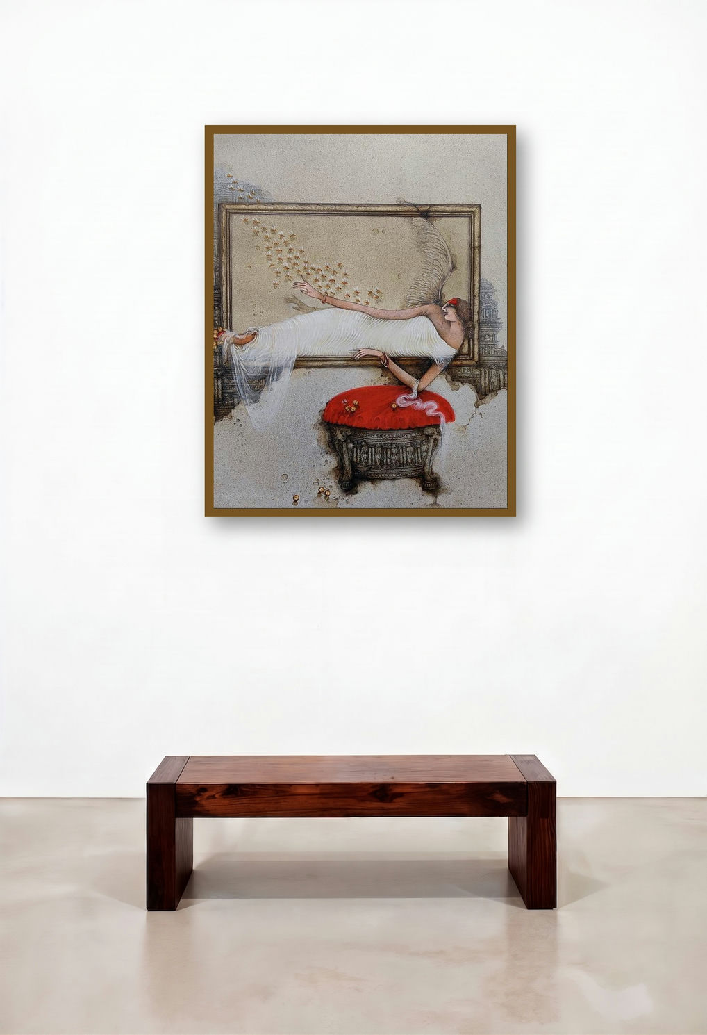 Untitled 4 (Suspended in Time) by artist Mintu Mallick displayed in a Minimalist Lounge