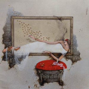 Untitled 4 (Suspended in Time) by Mintu Mallick, Original Acrylic Figurative Painting on Canvas, Large Square Wall Art