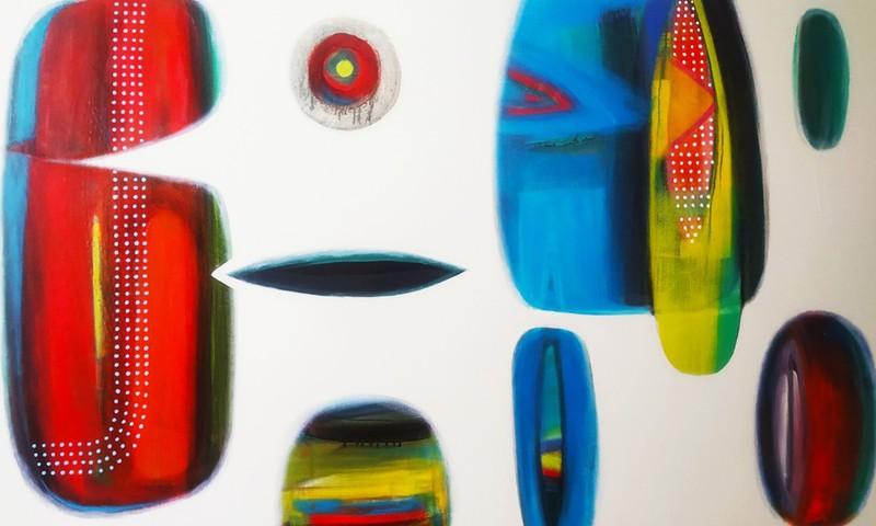 Abstract acrylic painting titled 'Untitled 4', 36x60 inches, by artist Yashwant Pawar on Canvas