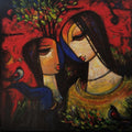 Figurative acrylic painting titled 'Untitled 4', 24x24 inches, by artist Ramesh Gujar on Canvas