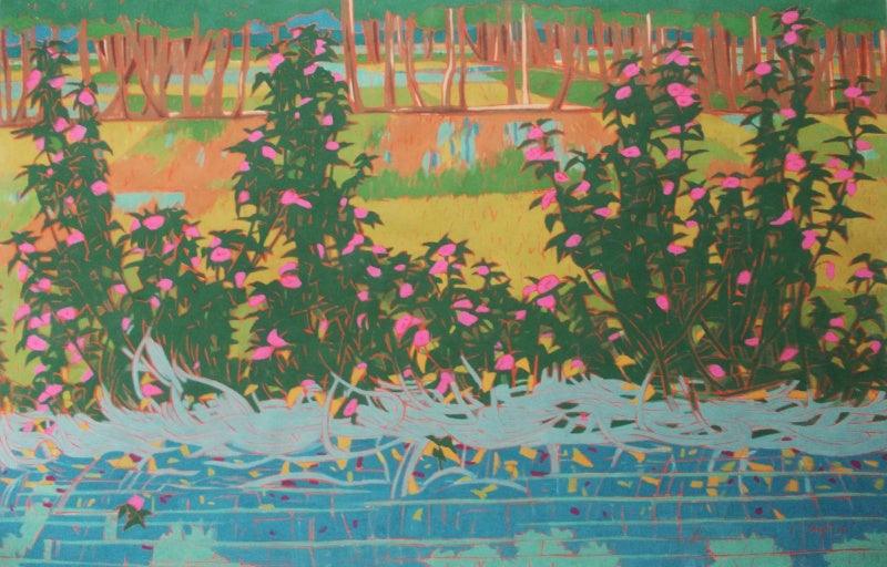 Nature tempera painting titled 'Untitled 4', 20x30 inches, by artist Sujit Das on Cloth