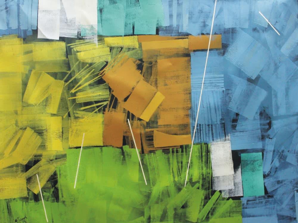 Abstract oil painting titled 'Untitled 44', 36x48 inches, by artist Sudhir Talmale on Canvas