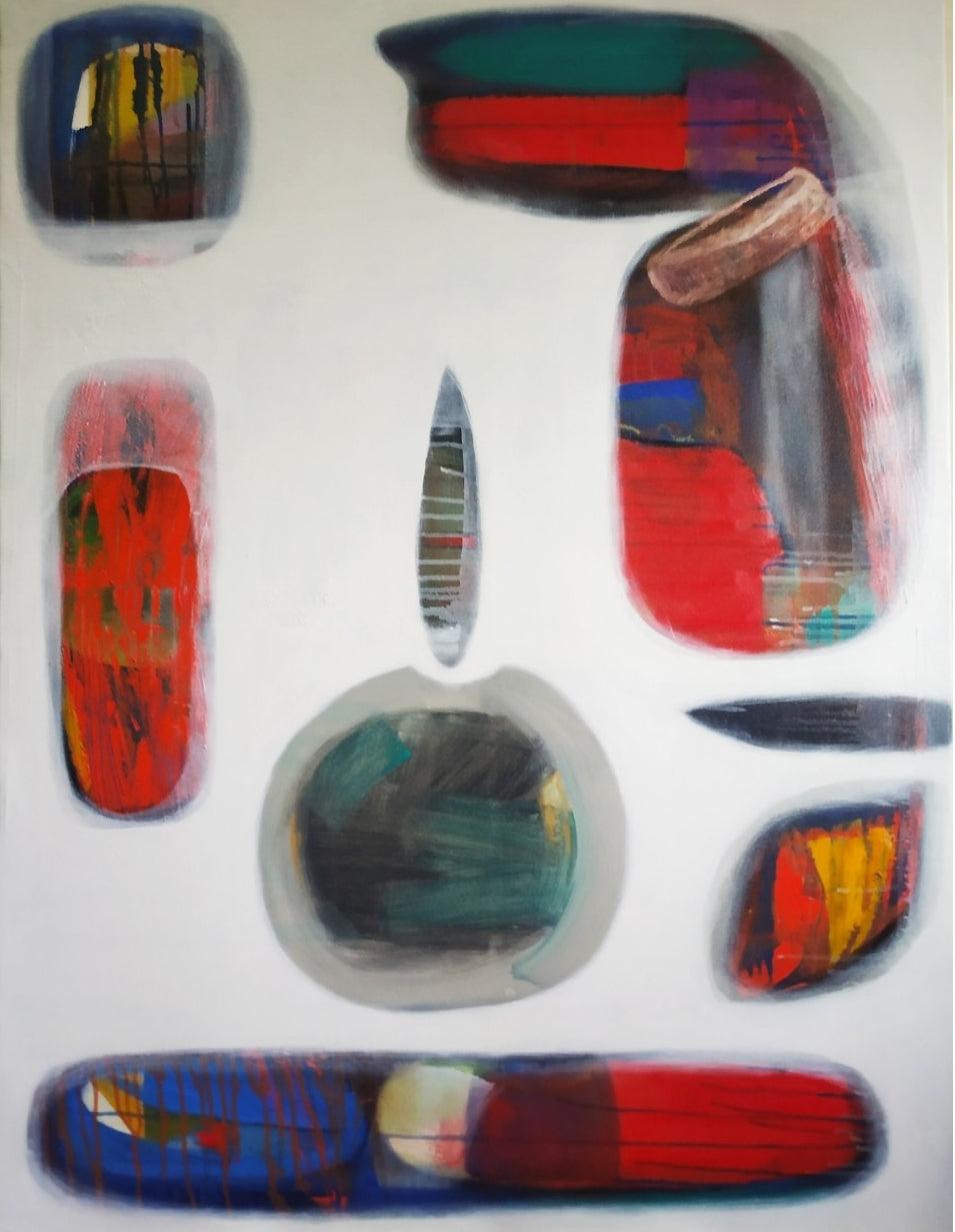 Abstract acrylic painting titled 'Untitled 44', 48x36 inches, by artist Yashwant Pawar on Canvas