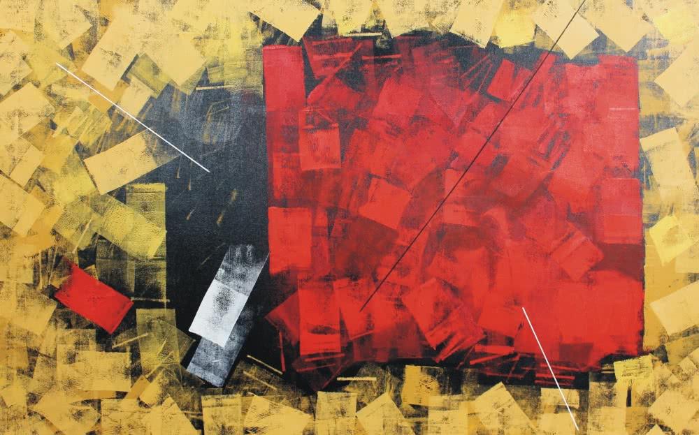 Abstract oil painting titled 'Untitled 48', 40x60 inches, by artist Sudhir Talmale on Canvas
