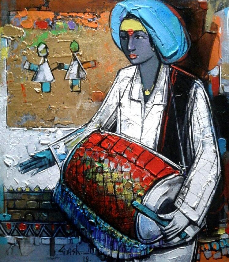 Figurative acrylic painting titled 'Untitled 5', 16x14 inches, by artist Girish Adannavar on Canvas Board