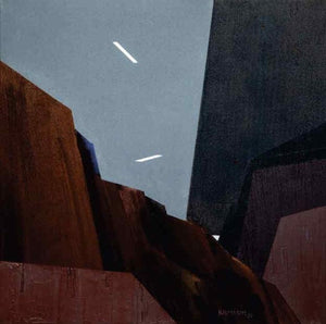 Untitled 5 (Celestial Shadows) by Balasaheb Patil, Original Acrylic Landscape Painting on Canvas, Small Square Wall Art