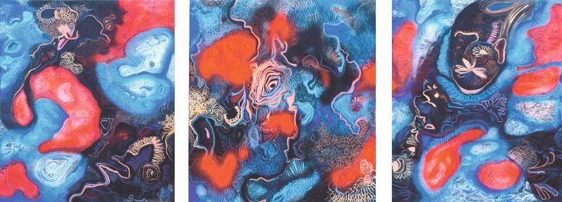 Abstract mixed media painting titled 'Untitled 5', 30x72 inches, by artist Vanchha Dixit on Canvas