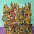 Cityscape acrylic painting titled 'Untitled 5', 24x24 inches, by artist Biswajit Mondal on Canvas