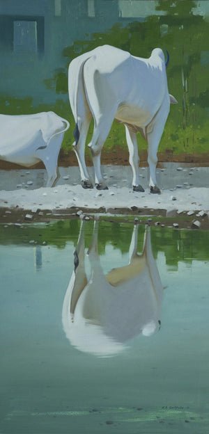 Animals oil painting titled 'Untitled 5', 48x24 inches, by artist Avinash Satpute on Canvas