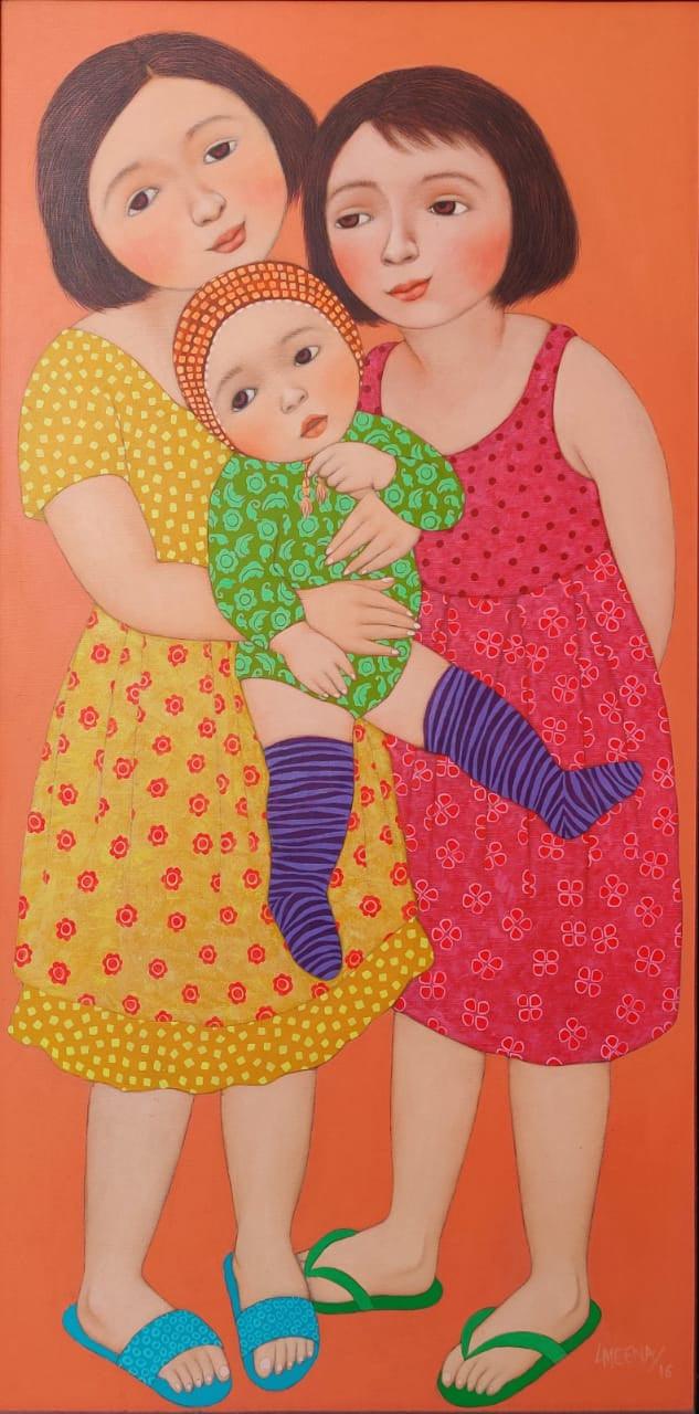 Figurative acrylic painting titled 'Untitled 5', 40x20 inches, by artist Meena Laishram on Canvas