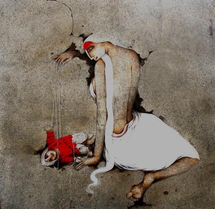 Figurative acrylic painting titled 'Untitled 5', 44x44 inches, by artist Mintu Mallick on Canvas